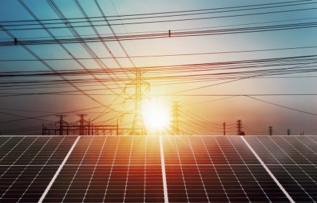 Solar,Panel,Farm,With,A,Sun,In,The,Sky.,The